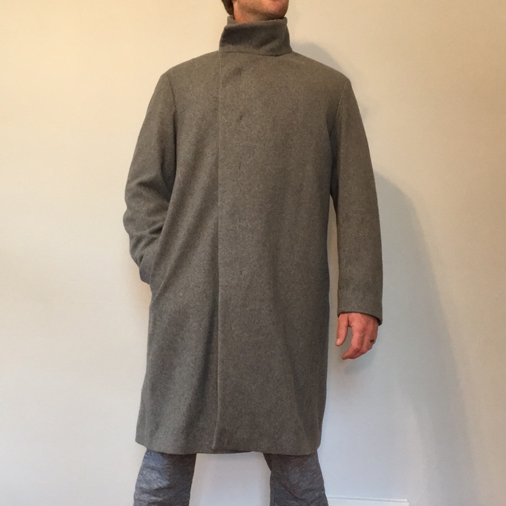 Mango Long Wool Blend Grey Funnel Neck Overcoat, L